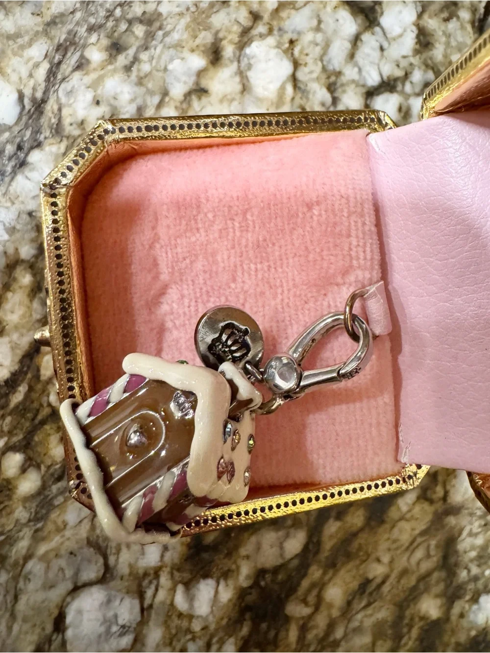 Juicy Couture Pink and Gold Gingerbread House Charm Bracelet Pendant Vintage Y2K